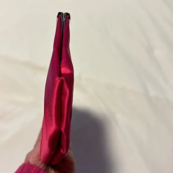 BANANA REPUBLIC satin clutch purse silver toned hardware lined pocket hot pink - Picture 8 of 14